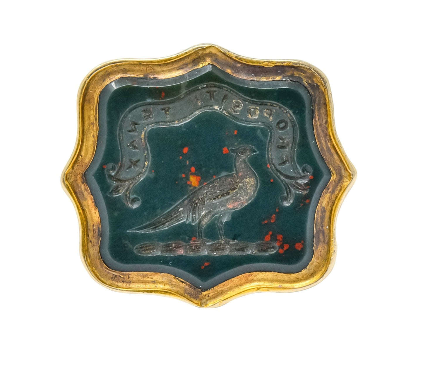 1900's Victorian Bloodstone Intaglio 14 Karat Gold Pheasant Fob Pendant