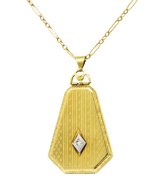 1920¡¯s Art Deco Diamond 14 Karat Gold Locket Pendant Necklace