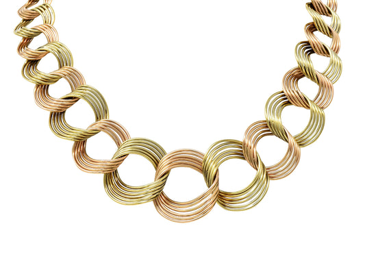 1940's Retro 14 Karat Two-Tone Gold Collar Link Necklace