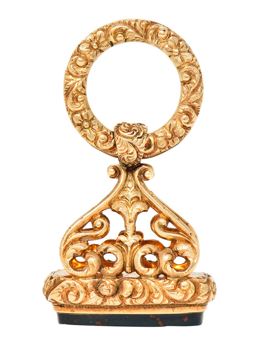 1890's Victorian Bloodstone 14 Karat Yellow Gold Antique Fob Pendant Charm