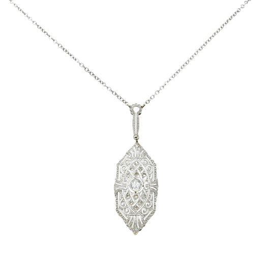 1920's Art Deco Diamond Platinum-Topped 14 Karat White Gold Drop Necklace