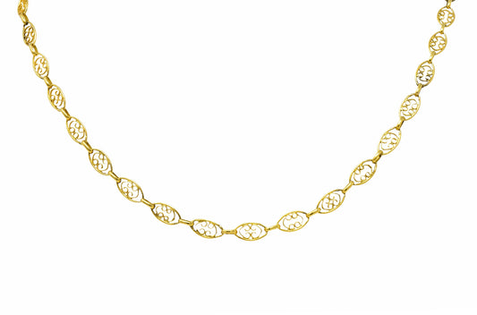 1900 Victorian 18 Karat Gold 24 Inch Scrolled Navette Chain Link Necklace