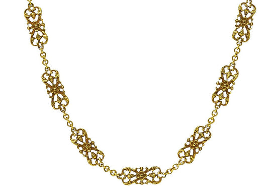 1890's Victorian 14 Karat Gold Floral Pinecone Antique Chain Necklace