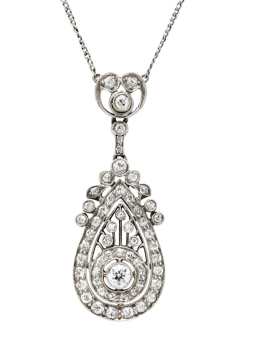 1910 Edwardian 1.00 CTW Diamond Platinum Drop Necklace