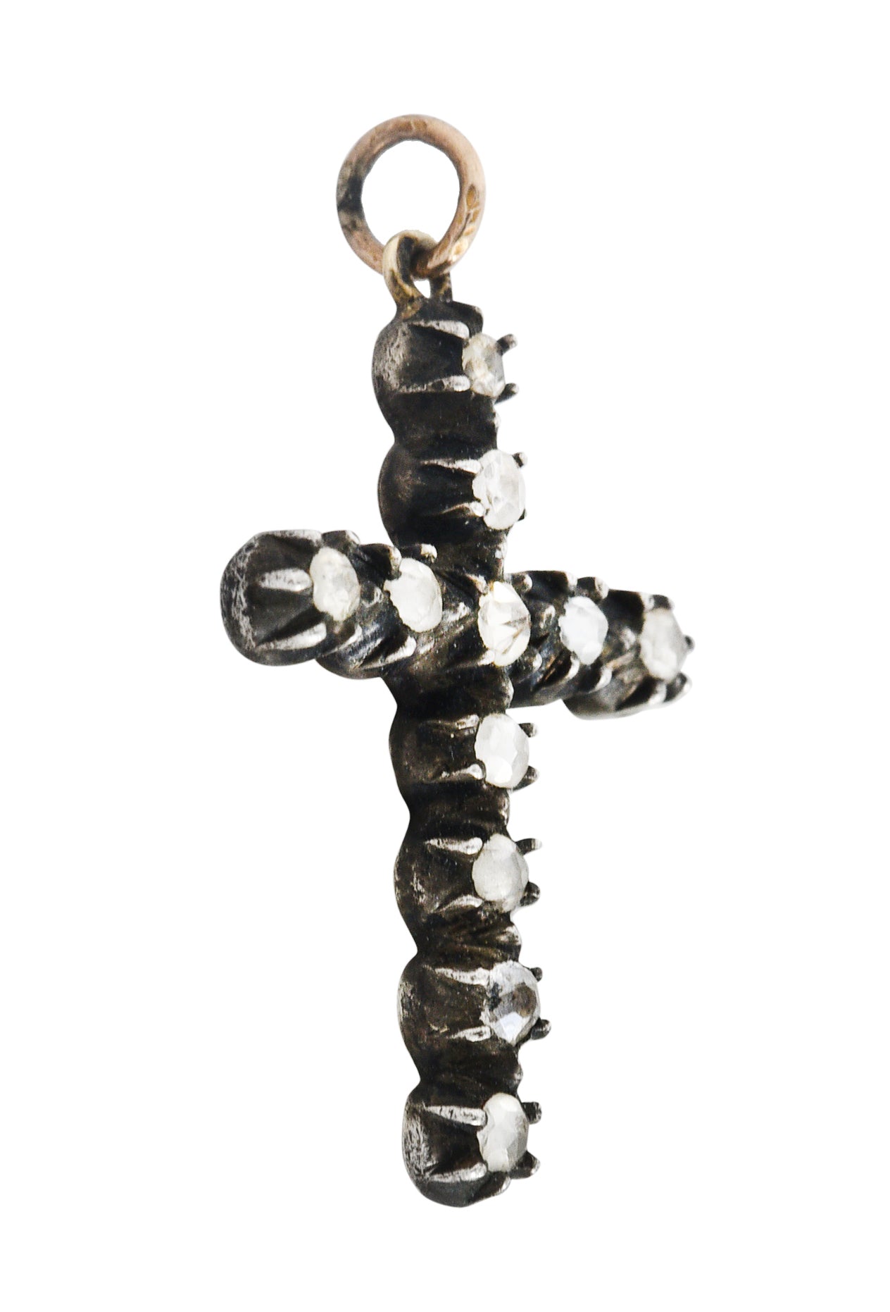 1850's Georgian Rose Cut Diamond Silver-Topped 14 Karat Gold Cross Charm Pendant