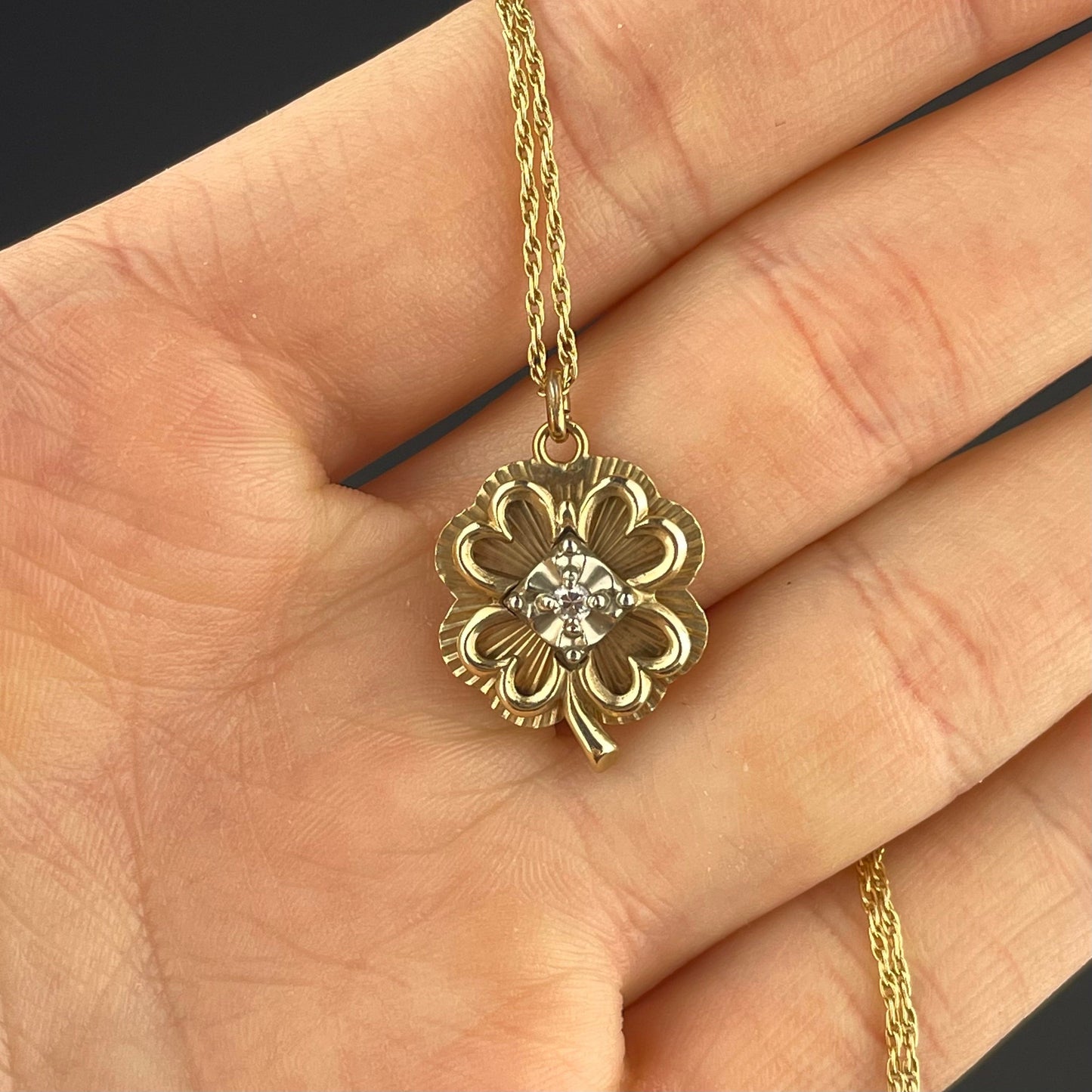 10K Gold Diamond Clover Pendant Necklace