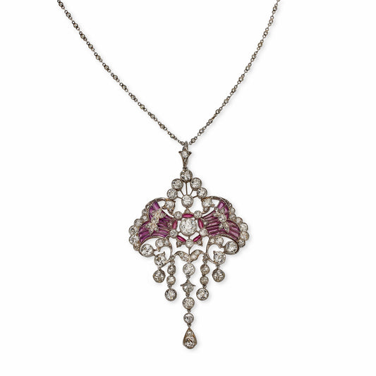 Edwardian Diamond and Plique-¨¤-jour Enamel Pendant Necklace