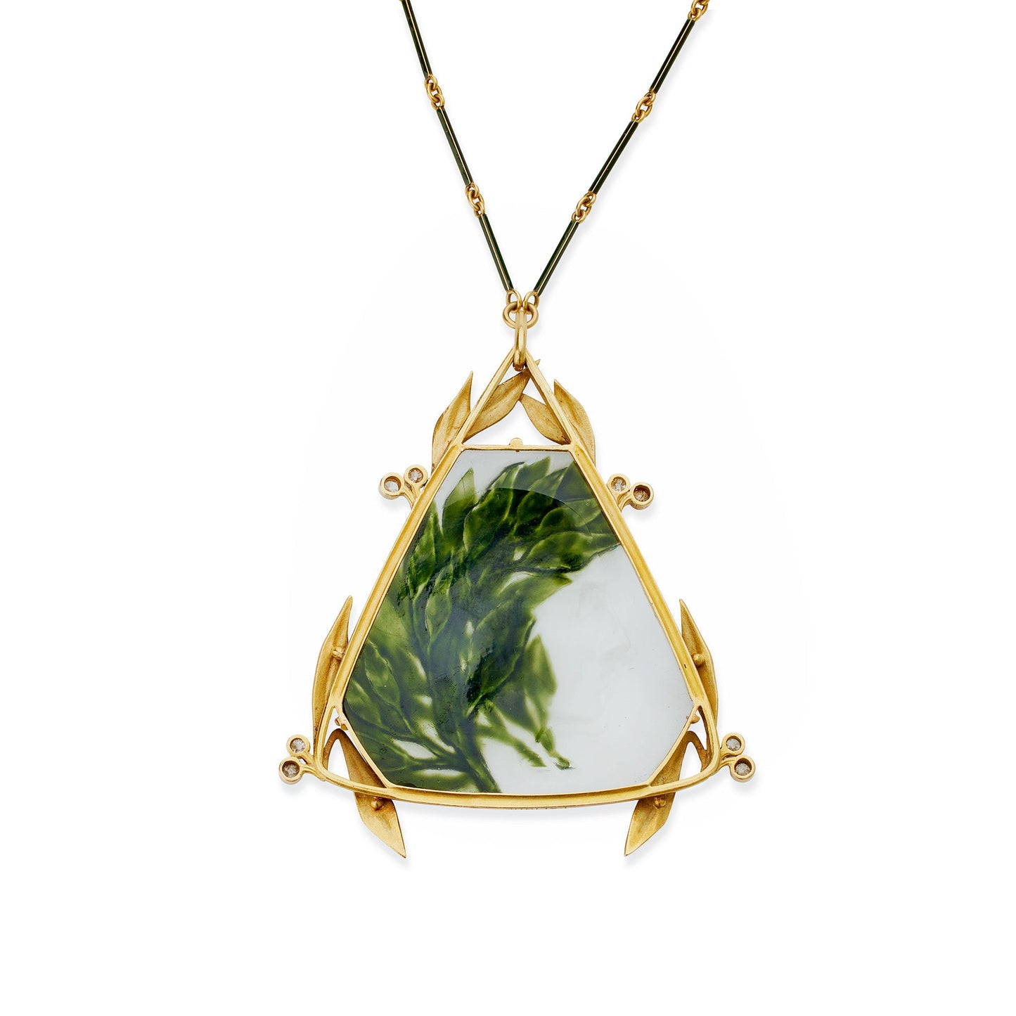 Ren¨¦ Lalique Art Nouveau Crystal, Enamel and Diamond Pendant Necklace