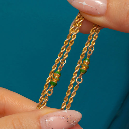 17.5 Antique 9ct Gold Green Enamel Rope Chain Necklace