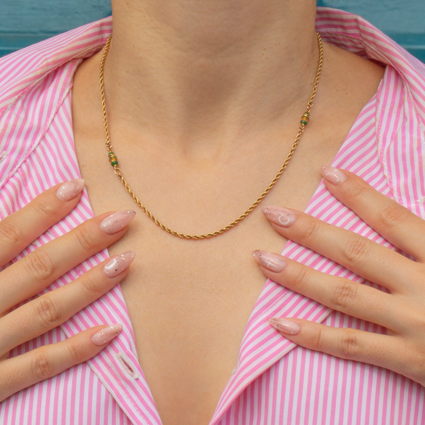 17.5 Antique 9ct Gold Green Enamel Rope Chain Necklace