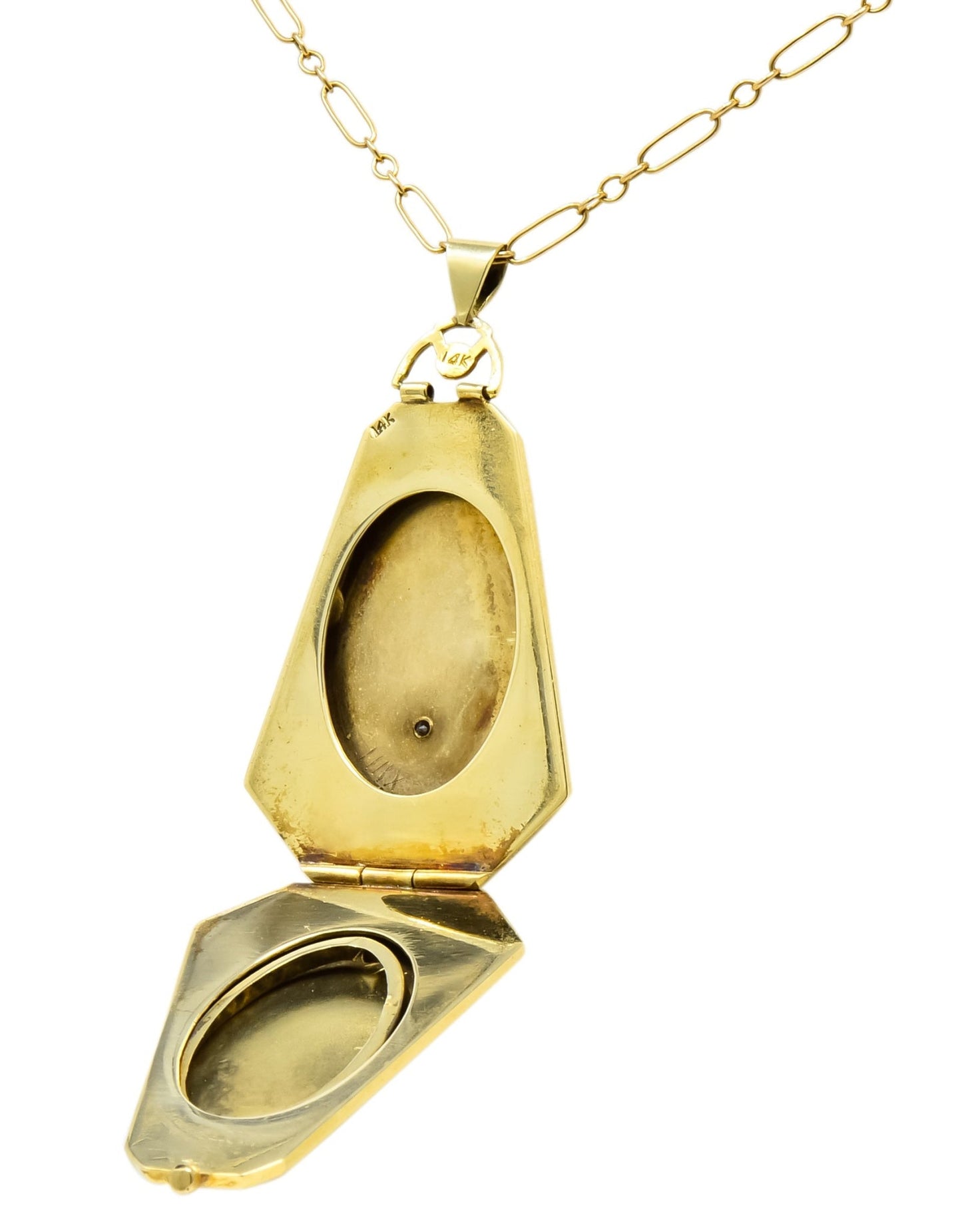 1920¡¯s Art Deco Diamond 14 Karat Gold Locket Pendant Necklace