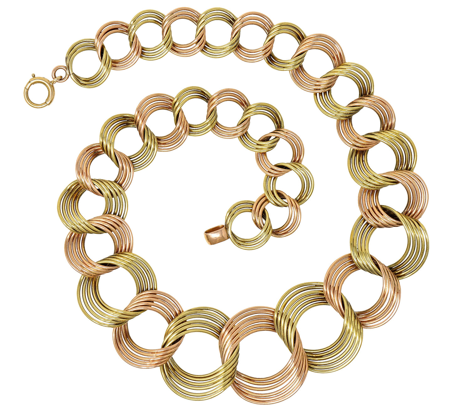 1940's Retro 14 Karat Two-Tone Gold Collar Link Necklace
