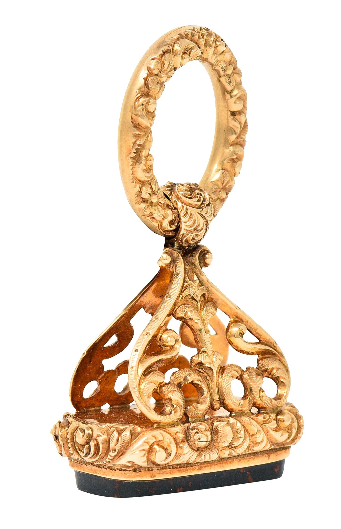 1890's Victorian Bloodstone 14 Karat Yellow Gold Antique Fob Pendant Charm