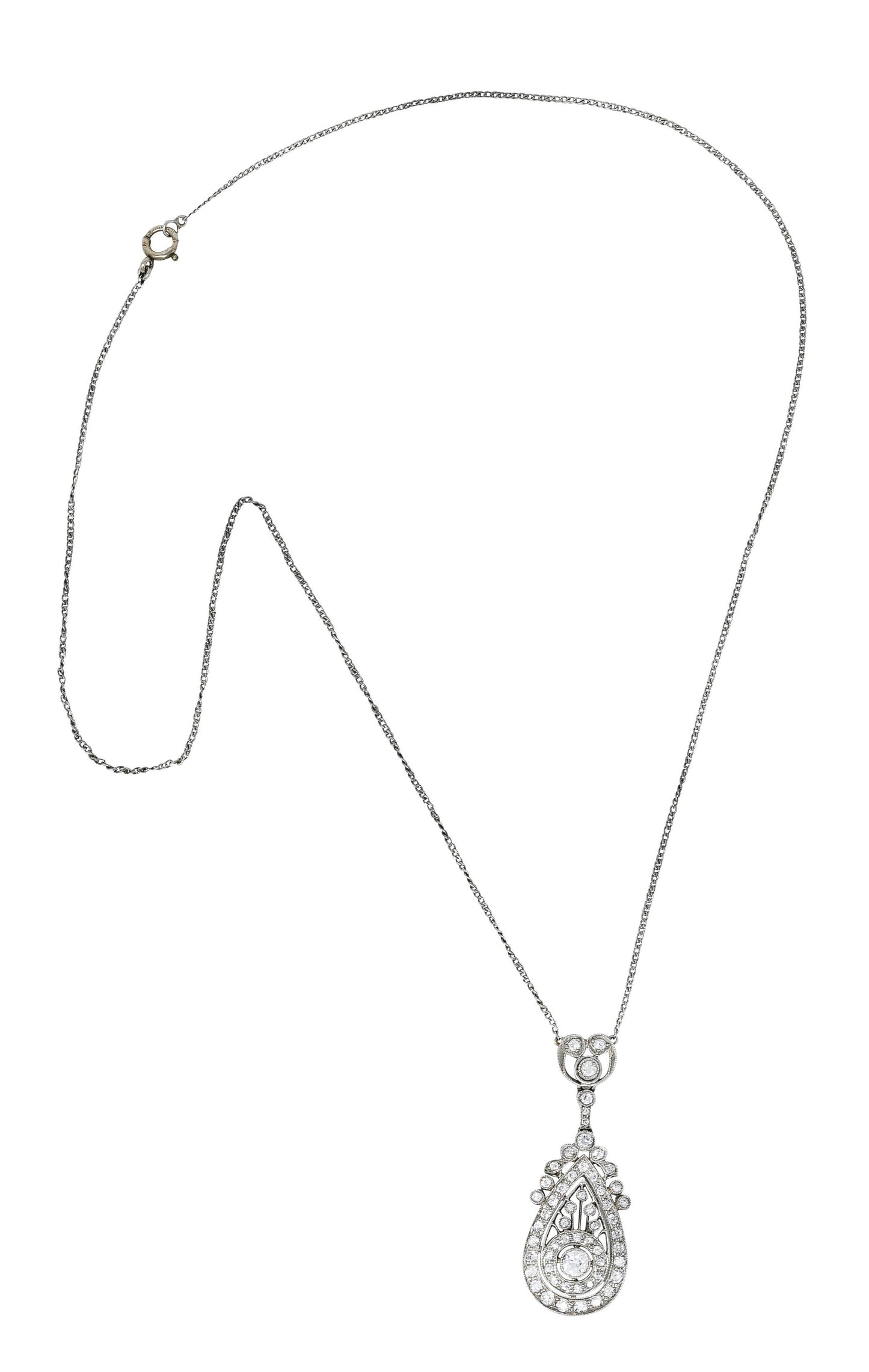 1910 Edwardian 1.00 CTW Diamond Platinum Drop Necklace