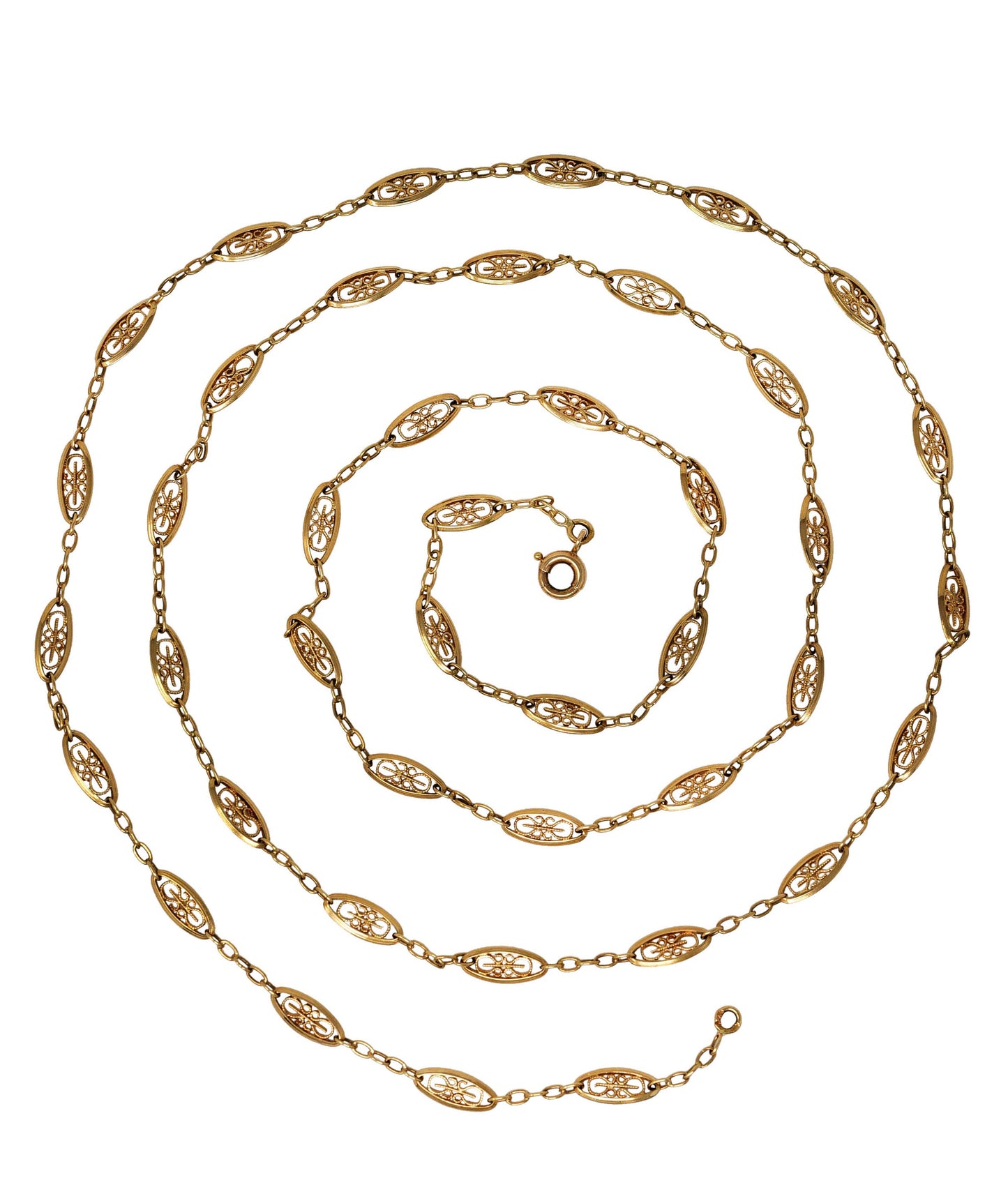 1900 French Victorian 18 Karat Gold 36 Inch Long Chain Necklace
