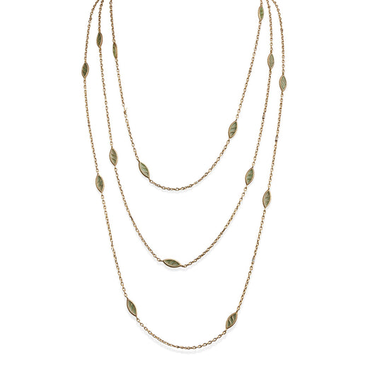 French Art Nouveau 18K Gold and Plique-¨¤-jour Enamel Longchain Necklace
