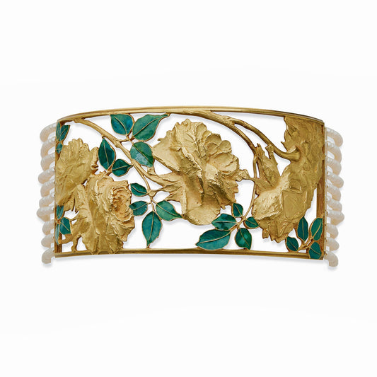 Ren¨¦ Lalique Art Nouveau 18K Gold, Enamel and Seed Pearl Collier de chien Necklace