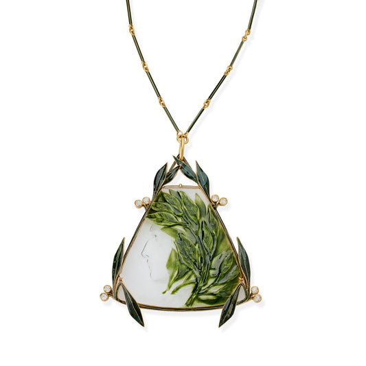Ren¨¦ Lalique Art Nouveau Crystal, Enamel and Diamond Pendant Necklace