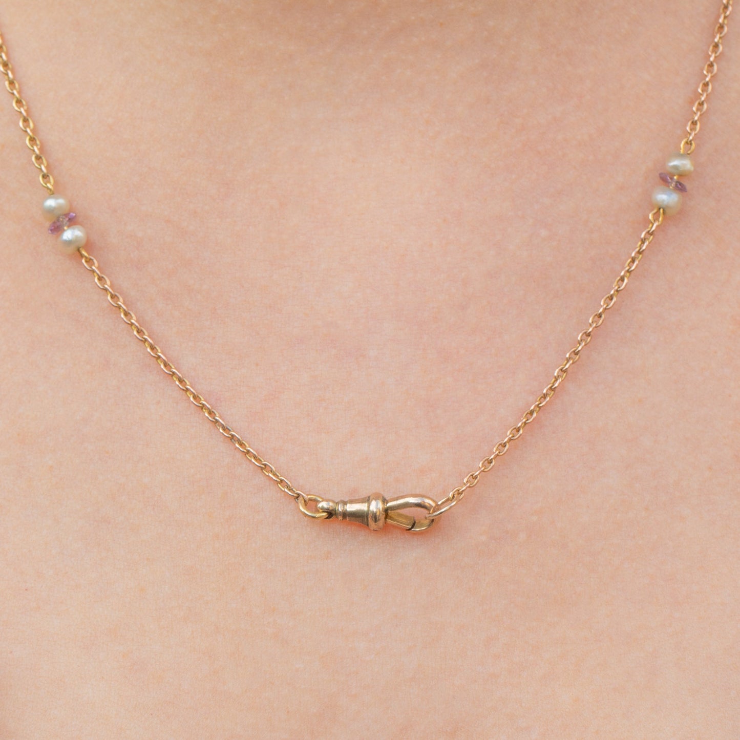 18 Antique Gold Pearl Amethyst Chain, with Dog-Clip